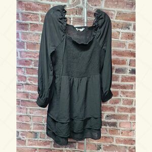 Allegra K Smocked Sheer Dress – Women’s Size XL Black Square Neck Short Sleeve